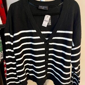 Lane Bryant Black and White Striped Cardigan